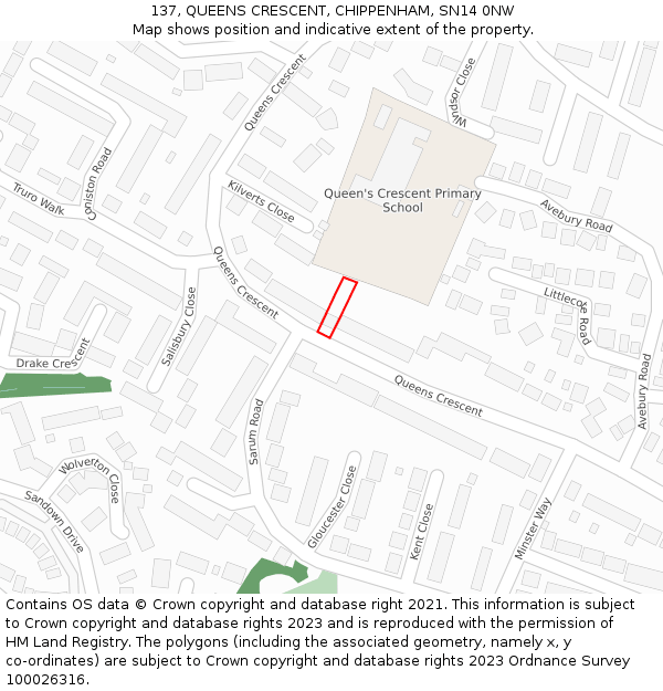 137, QUEENS CRESCENT, CHIPPENHAM, SN14 0NW: Location map and indicative extent of plot
