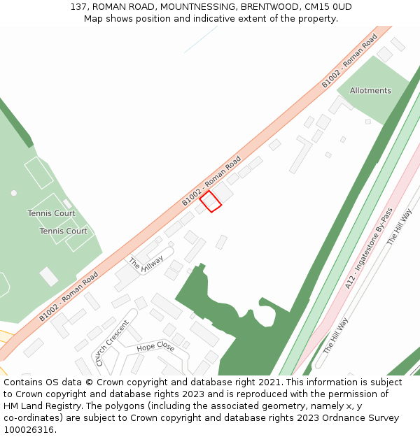 137, ROMAN ROAD, MOUNTNESSING, BRENTWOOD, CM15 0UD: Location map and indicative extent of plot