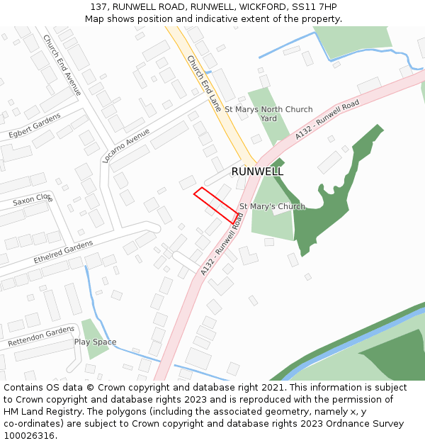 137, RUNWELL ROAD, RUNWELL, WICKFORD, SS11 7HP: Location map and indicative extent of plot