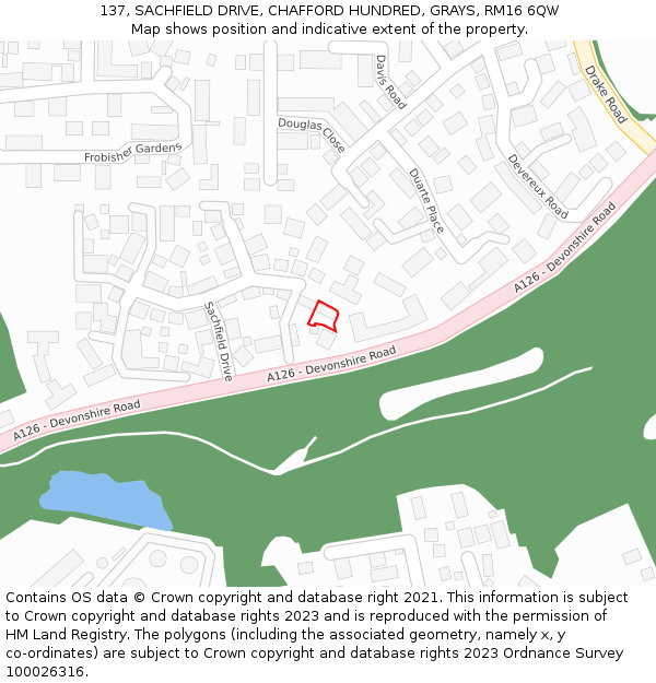 137, SACHFIELD DRIVE, CHAFFORD HUNDRED, GRAYS, RM16 6QW: Location map and indicative extent of plot