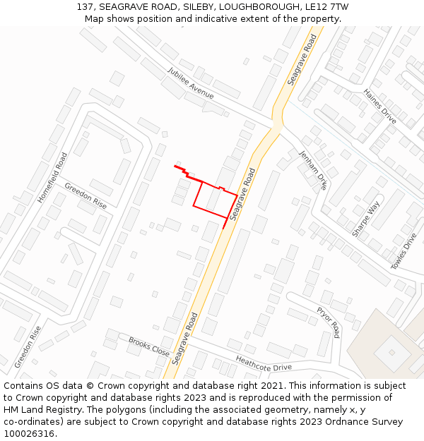 137, SEAGRAVE ROAD, SILEBY, LOUGHBOROUGH, LE12 7TW: Location map and indicative extent of plot
