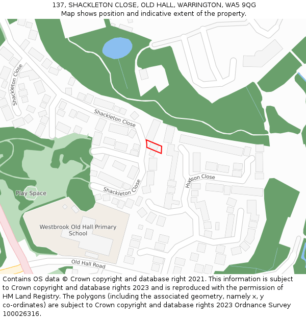 137, SHACKLETON CLOSE, OLD HALL, WARRINGTON, WA5 9QG: Location map and indicative extent of plot