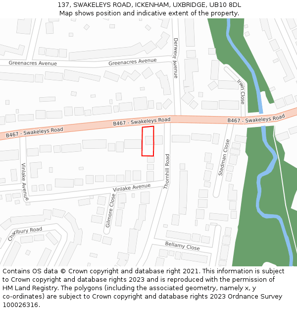 137, SWAKELEYS ROAD, ICKENHAM, UXBRIDGE, UB10 8DL: Location map and indicative extent of plot