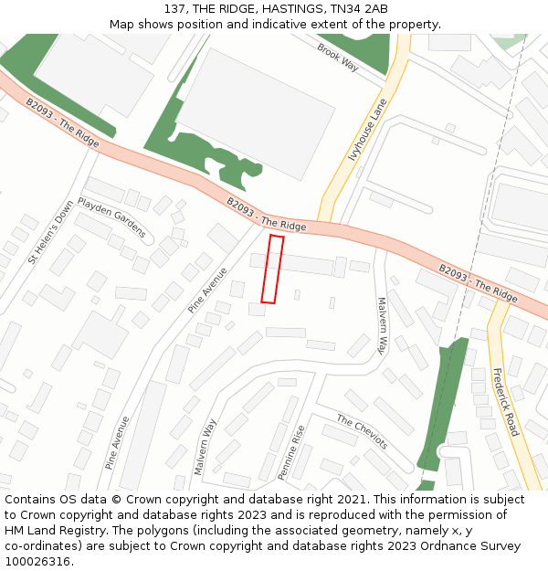 137, THE RIDGE, HASTINGS, TN34 2AB: Location map and indicative extent of plot