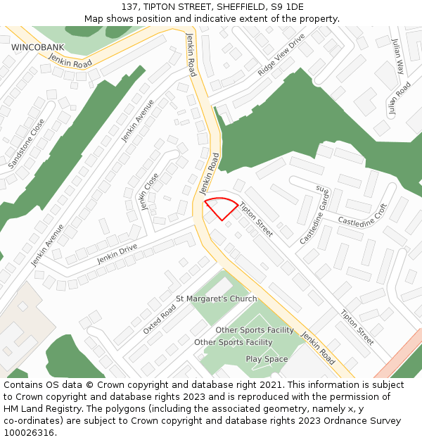 137, TIPTON STREET, SHEFFIELD, S9 1DE: Location map and indicative extent of plot