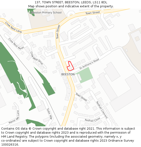 137, TOWN STREET, BEESTON, LEEDS, LS11 8DL: Location map and indicative extent of plot