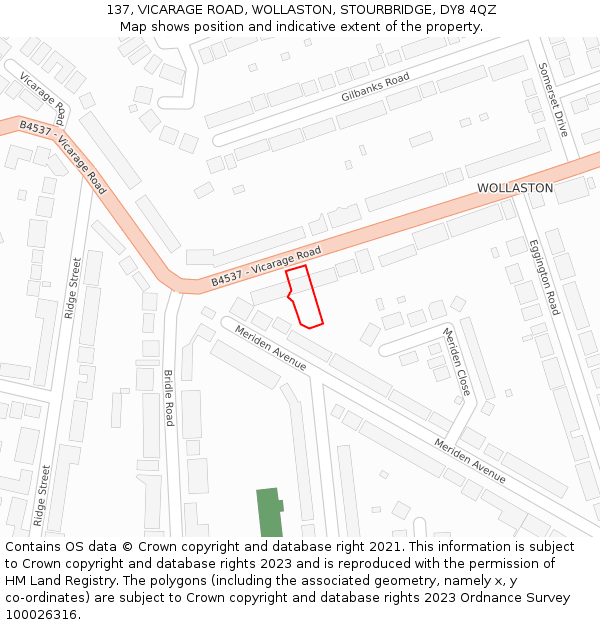 137, VICARAGE ROAD, WOLLASTON, STOURBRIDGE, DY8 4QZ: Location map and indicative extent of plot