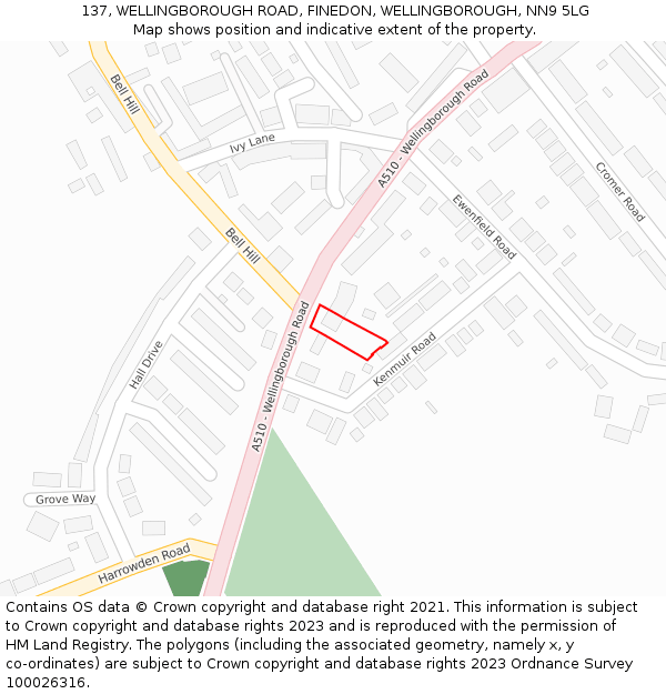 137, WELLINGBOROUGH ROAD, FINEDON, WELLINGBOROUGH, NN9 5LG: Location map and indicative extent of plot