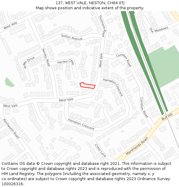 137, WEST VALE, NESTON, CH64 0TJ: Location map and indicative extent of plot