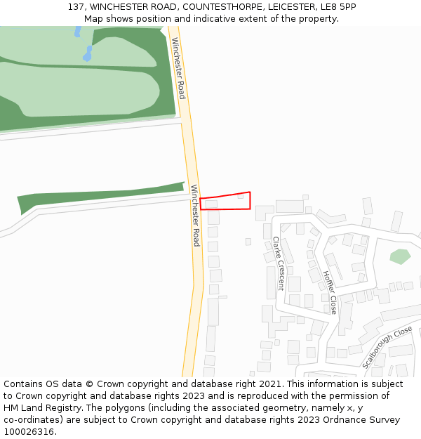 137, WINCHESTER ROAD, COUNTESTHORPE, LEICESTER, LE8 5PP: Location map and indicative extent of plot
