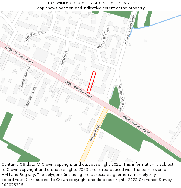 137, WINDSOR ROAD, MAIDENHEAD, SL6 2DP: Location map and indicative extent of plot