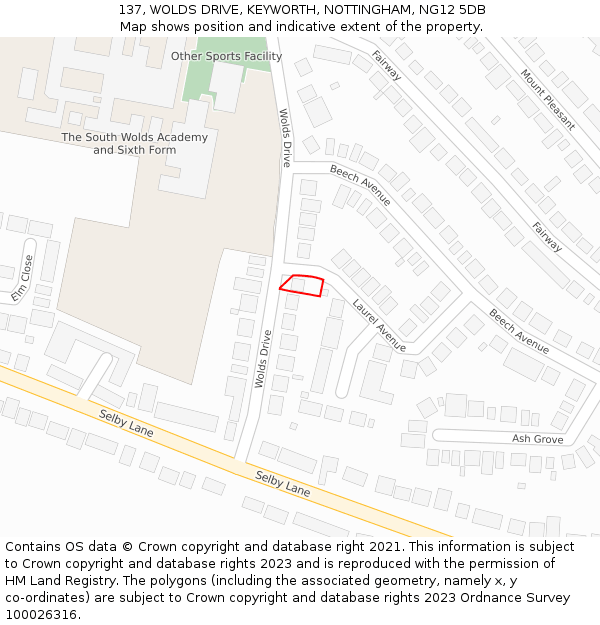 137, WOLDS DRIVE, KEYWORTH, NOTTINGHAM, NG12 5DB: Location map and indicative extent of plot
