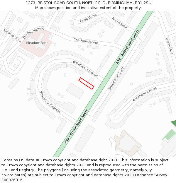 1373, BRISTOL ROAD SOUTH, NORTHFIELD, BIRMINGHAM, B31 2SU: Location map and indicative extent of plot