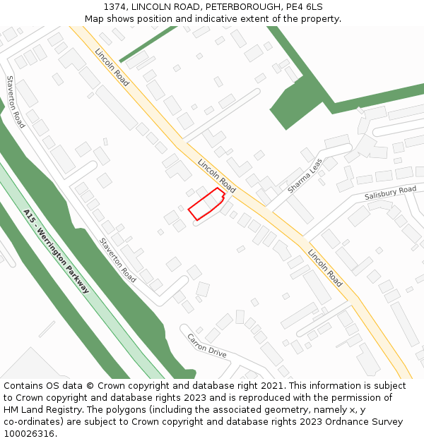 1374, LINCOLN ROAD, PETERBOROUGH, PE4 6LS: Location map and indicative extent of plot