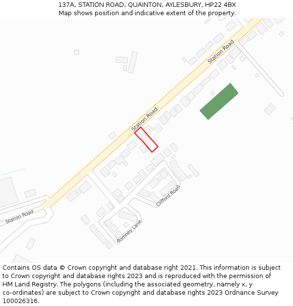 137A, STATION ROAD, QUAINTON, AYLESBURY, HP22 4BX: Location map and indicative extent of plot