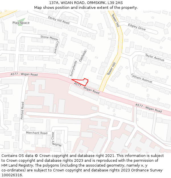 137A, WIGAN ROAD, ORMSKIRK, L39 2AS: Location map and indicative extent of plot