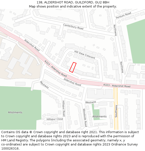 138, ALDERSHOT ROAD, GUILDFORD, GU2 8BH: Location map and indicative extent of plot