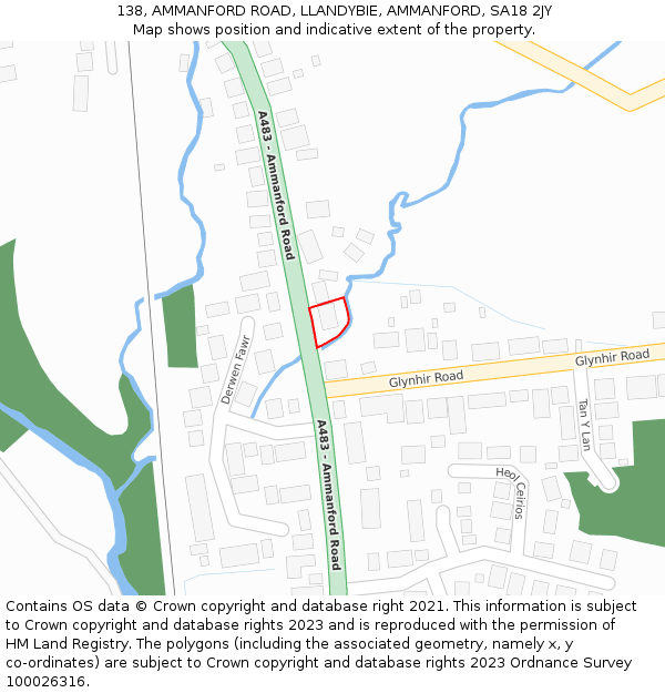 138, AMMANFORD ROAD, LLANDYBIE, AMMANFORD, SA18 2JY: Location map and indicative extent of plot