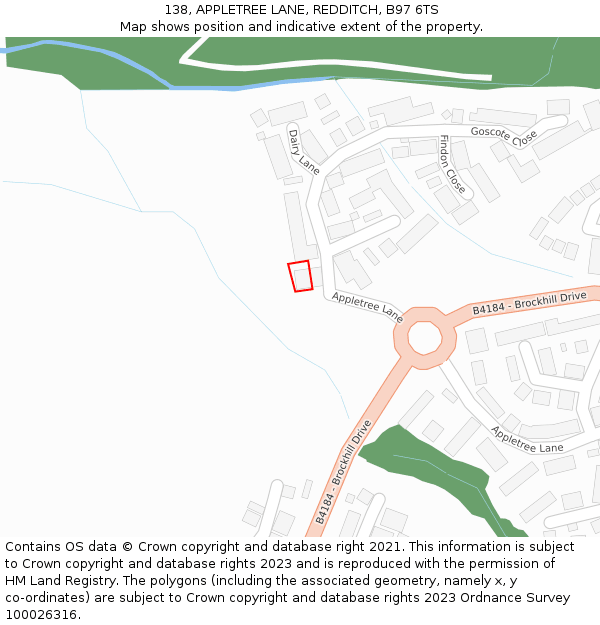 138, APPLETREE LANE, REDDITCH, B97 6TS: Location map and indicative extent of plot