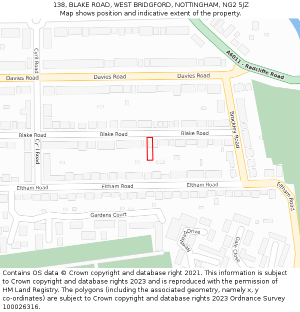 138, BLAKE ROAD, WEST BRIDGFORD, NOTTINGHAM, NG2 5JZ: Location map and indicative extent of plot