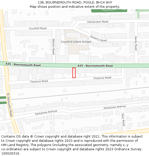 138, BOURNEMOUTH ROAD, POOLE, BH14 9HY: Location map and indicative extent of plot