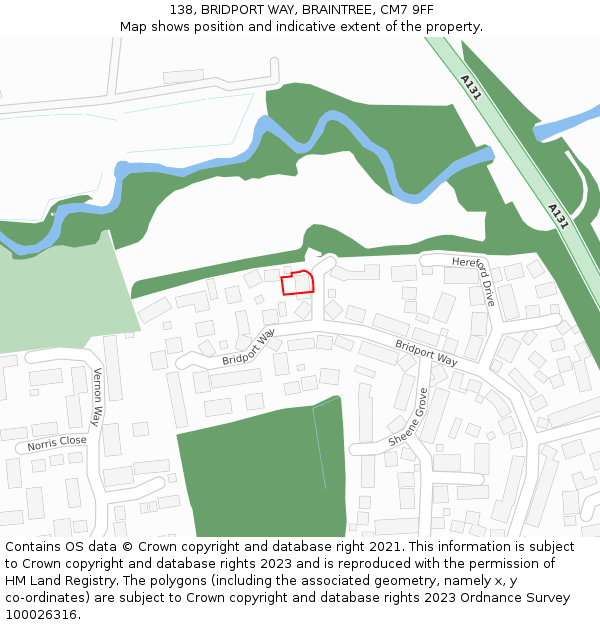 138, BRIDPORT WAY, BRAINTREE, CM7 9FF: Location map and indicative extent of plot