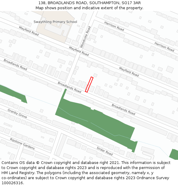 138, BROADLANDS ROAD, SOUTHAMPTON, SO17 3AR: Location map and indicative extent of plot