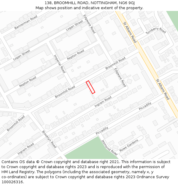 138, BROOMHILL ROAD, NOTTINGHAM, NG6 9GJ: Location map and indicative extent of plot