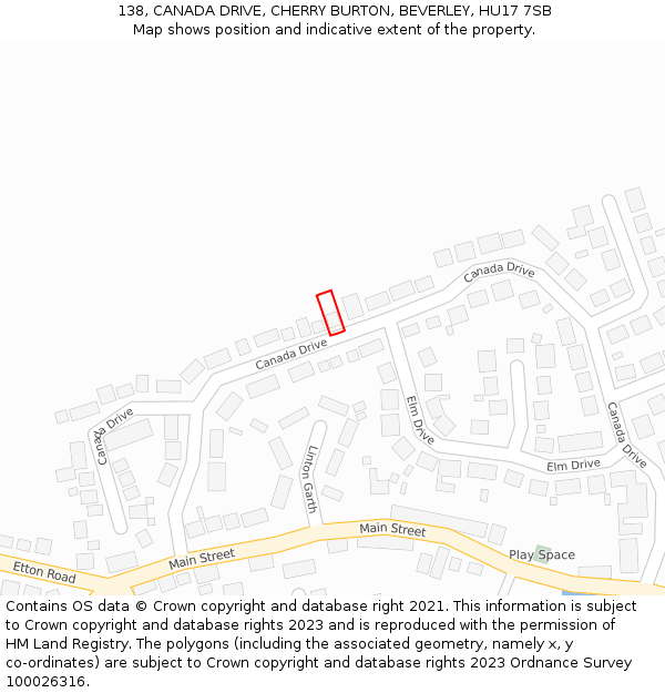 138, CANADA DRIVE, CHERRY BURTON, BEVERLEY, HU17 7SB: Location map and indicative extent of plot