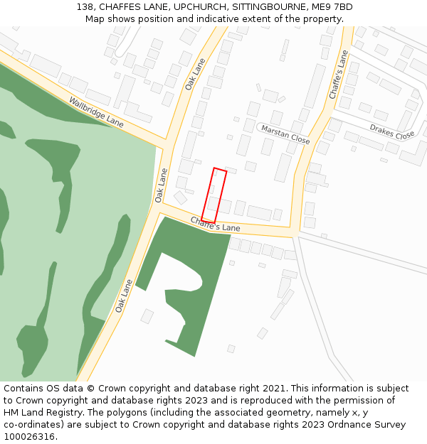 138, CHAFFES LANE, UPCHURCH, SITTINGBOURNE, ME9 7BD: Location map and indicative extent of plot