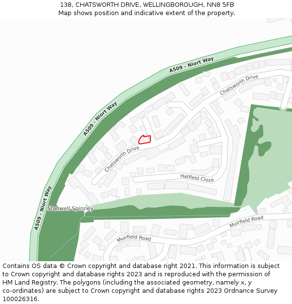 138, CHATSWORTH DRIVE, WELLINGBOROUGH, NN8 5FB: Location map and indicative extent of plot