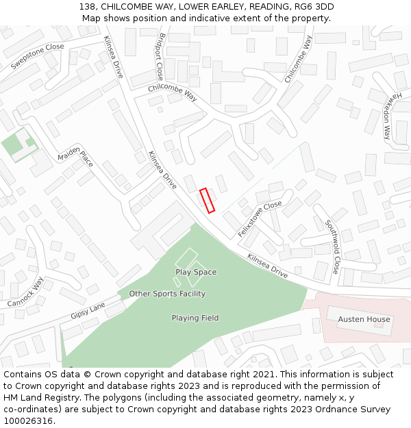 138, CHILCOMBE WAY, LOWER EARLEY, READING, RG6 3DD: Location map and indicative extent of plot