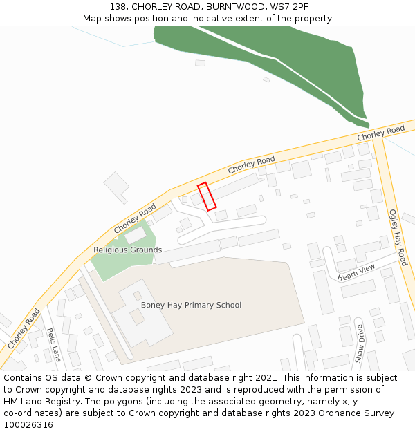 138, CHORLEY ROAD, BURNTWOOD, WS7 2PF: Location map and indicative extent of plot