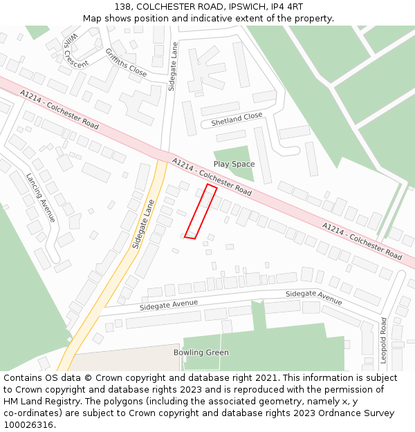 138, COLCHESTER ROAD, IPSWICH, IP4 4RT: Location map and indicative extent of plot