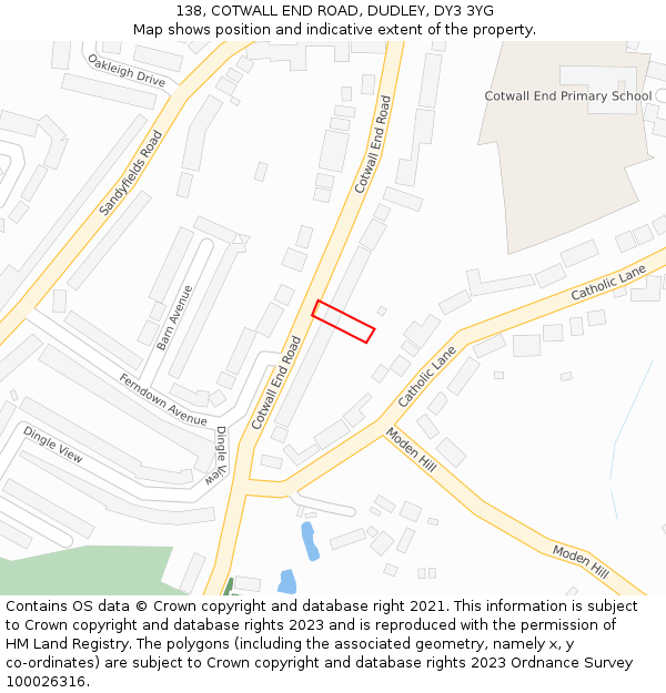 138, COTWALL END ROAD, DUDLEY, DY3 3YG: Location map and indicative extent of plot