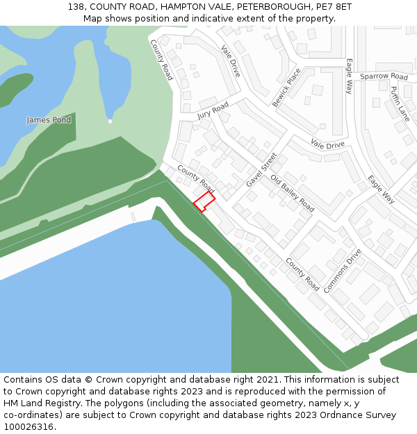 138, COUNTY ROAD, HAMPTON VALE, PETERBOROUGH, PE7 8ET: Location map and indicative extent of plot