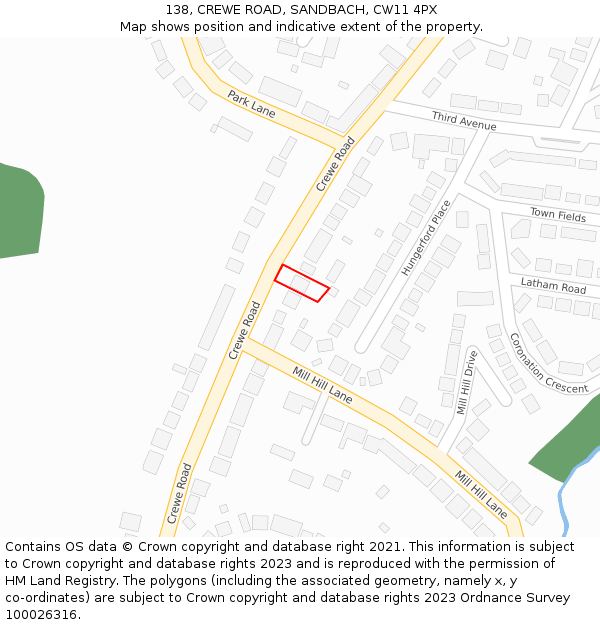 138, CREWE ROAD, SANDBACH, CW11 4PX: Location map and indicative extent of plot