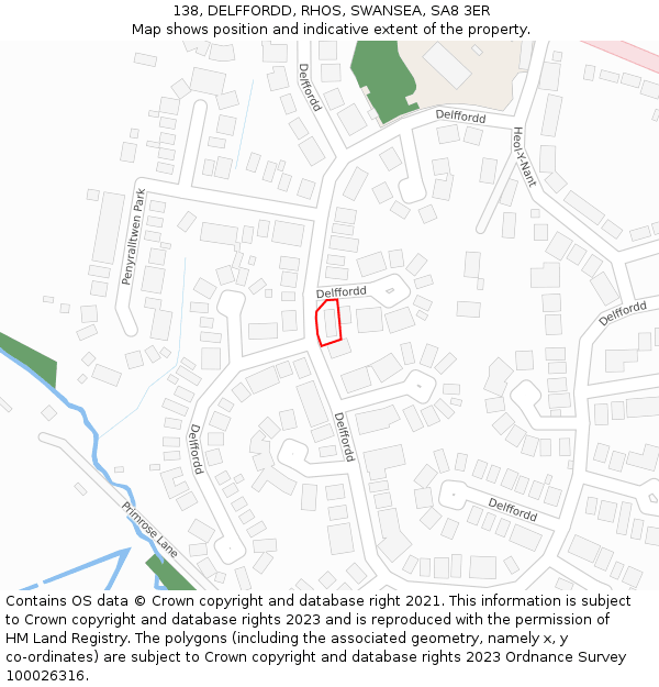 138, DELFFORDD, RHOS, SWANSEA, SA8 3ER: Location map and indicative extent of plot