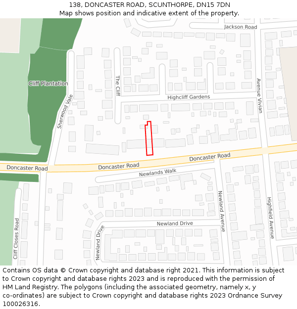 138, DONCASTER ROAD, SCUNTHORPE, DN15 7DN: Location map and indicative extent of plot