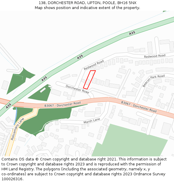 138, DORCHESTER ROAD, UPTON, POOLE, BH16 5NX: Location map and indicative extent of plot