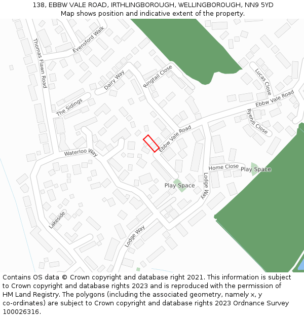 138, EBBW VALE ROAD, IRTHLINGBOROUGH, WELLINGBOROUGH, NN9 5YD: Location map and indicative extent of plot