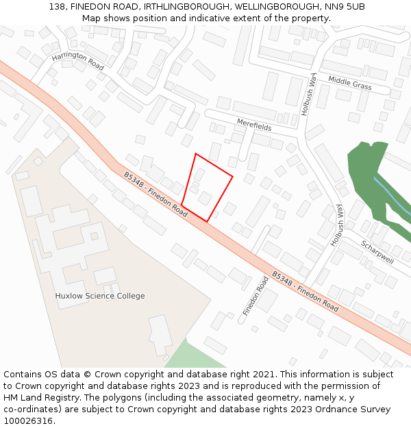 138, FINEDON ROAD, IRTHLINGBOROUGH, WELLINGBOROUGH, NN9 5UB: Location map and indicative extent of plot