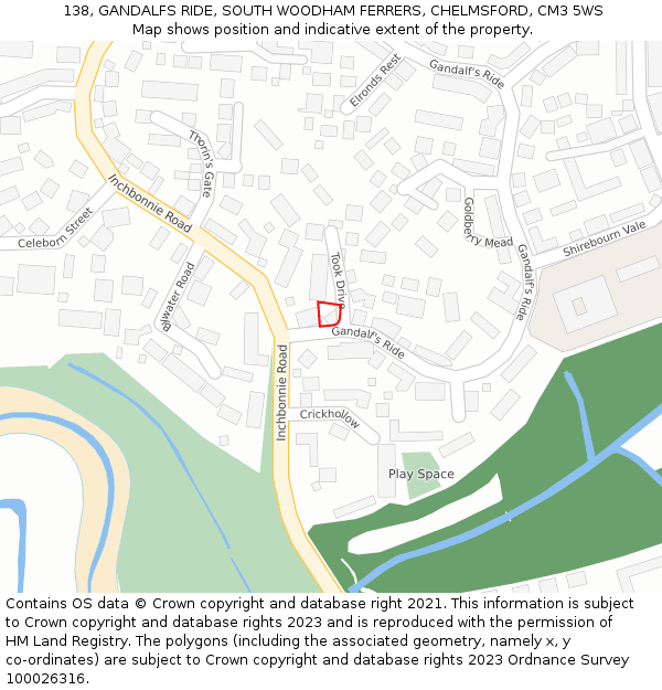 138, GANDALFS RIDE, SOUTH WOODHAM FERRERS, CHELMSFORD, CM3 5WS: Location map and indicative extent of plot