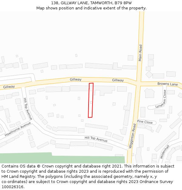 138, GILLWAY LANE, TAMWORTH, B79 8PW: Location map and indicative extent of plot