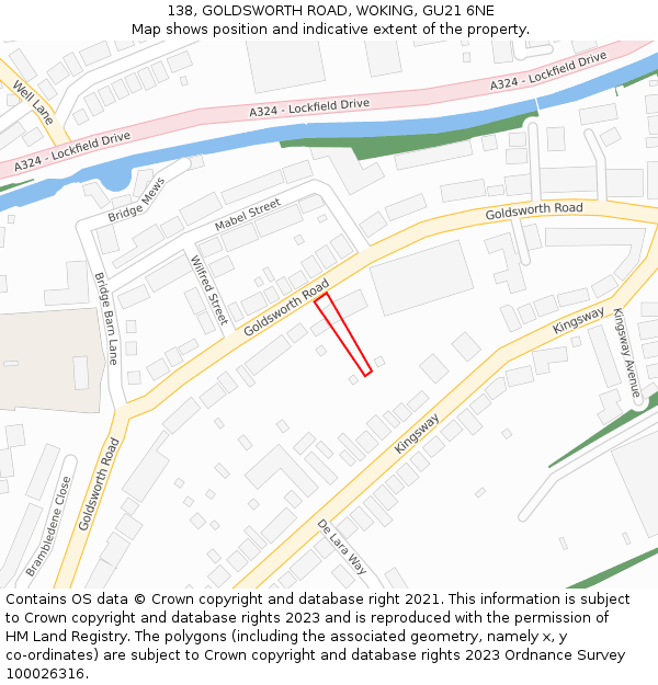 138, GOLDSWORTH ROAD, WOKING, GU21 6NE: Location map and indicative extent of plot