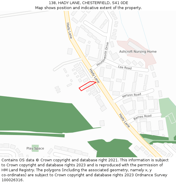 138, HADY LANE, CHESTERFIELD, S41 0DE: Location map and indicative extent of plot