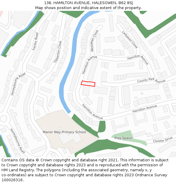 138, HAMILTON AVENUE, HALESOWEN, B62 8SJ: Location map and indicative extent of plot