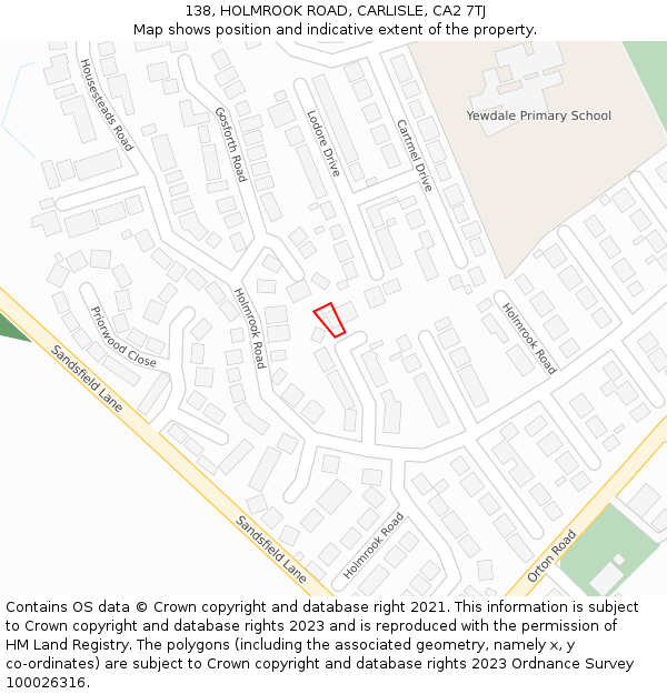 138, HOLMROOK ROAD, CARLISLE, CA2 7TJ: Location map and indicative extent of plot