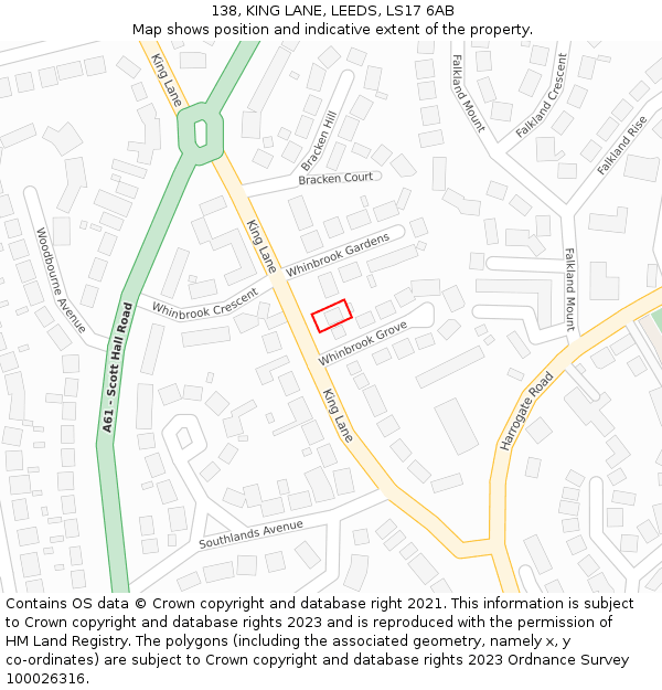 138, KING LANE, LEEDS, LS17 6AB: Location map and indicative extent of plot