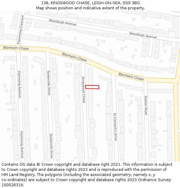 138, KINGSWOOD CHASE, LEIGH-ON-SEA, SS9 3BG: Location map and indicative extent of plot